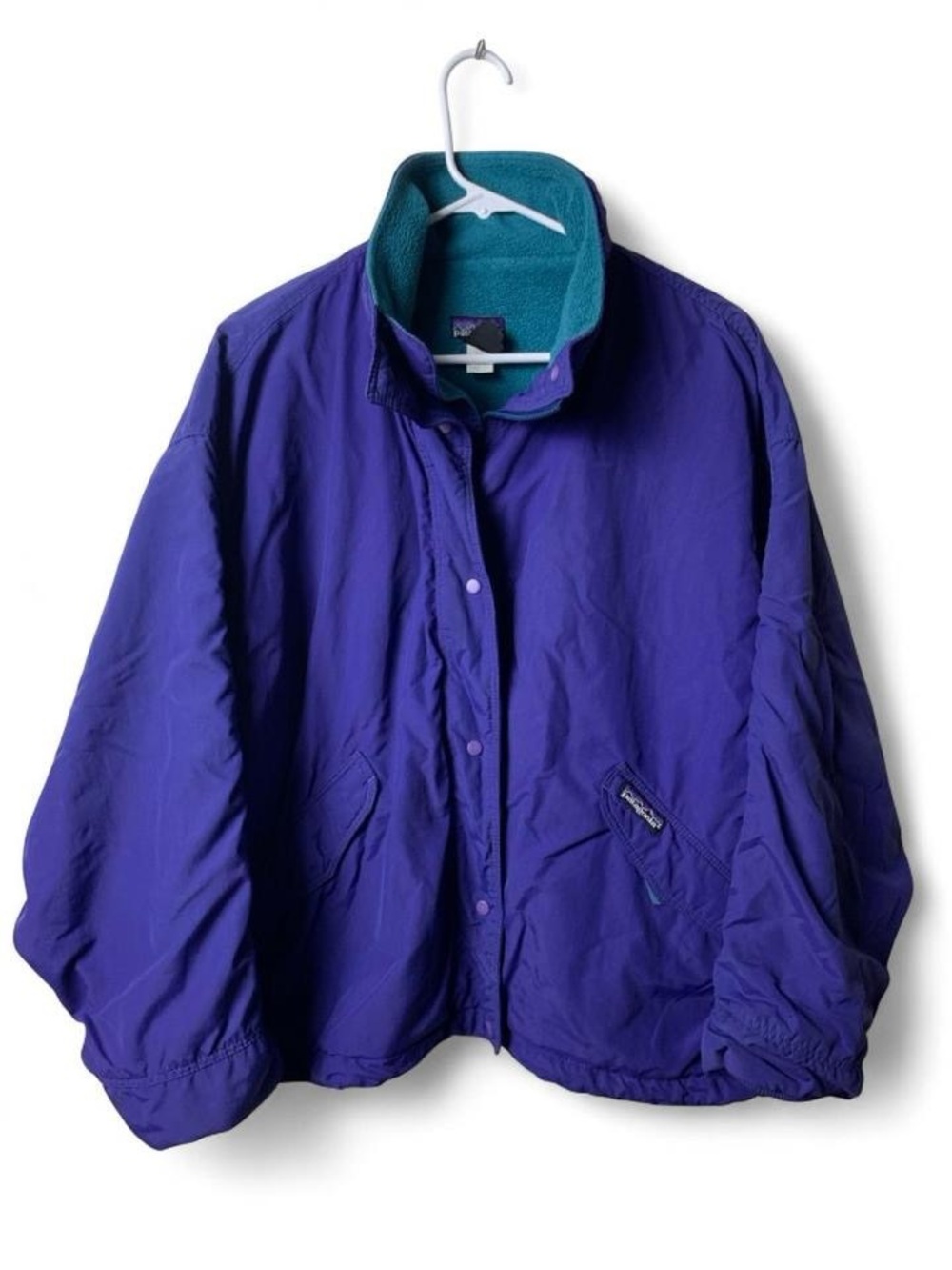 Vintage 90s Patagonia Shelled Synchilla Jacket Large Purple Teal Fleece Bomber
